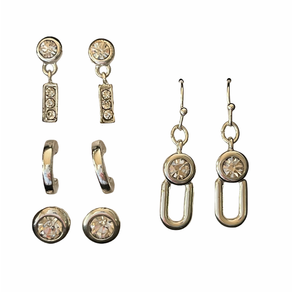 4 pairs of silver tone and rhinestone earrings NIB